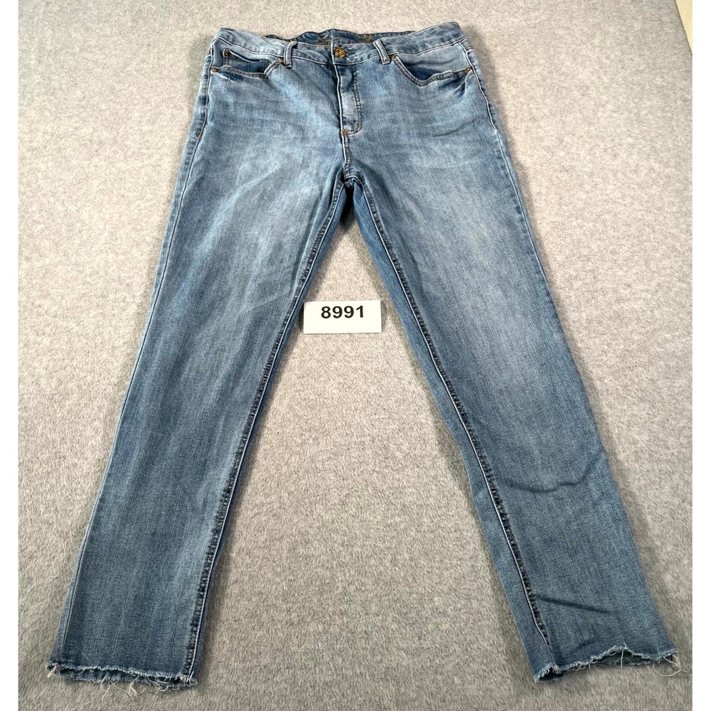 Seven7 Weekend Slim Fit Jeans Womens 14 Blue Denim Cotton Stretch Frayed Hem